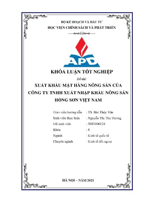 Luận văn tốt nghiệp xuất khẩu mặt hàng nông sản của công ty tnhh xuất nhập khẩu nông sản hồng sơn việt nam