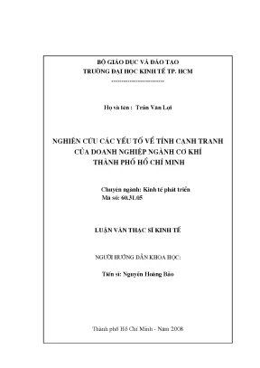 Luận văn thạc sĩ nghiên cứu các yếu tố về tính cạnh tranh của doanh nghiệp ngành cơ khí thành phố hồ chí minh