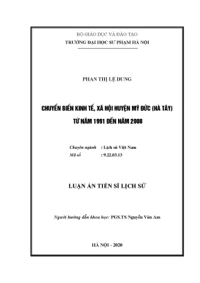 Luận án tiến sĩ chuyển biến kinh tế xã hội huyện mỹ đức hà tây từ năm 1991 đến năm 2008