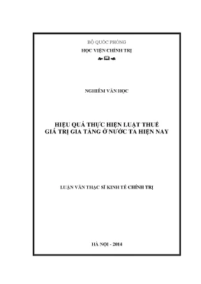 Luận văn thạc sĩ hiệu quả thực hiện luật thuế giá trị gia tăng ở nước ta hiện nay