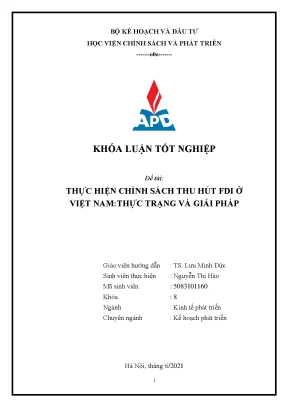Luận văn tốt nghiệp thực hiện chính sách thu hút fdi ở việt nam thực trạng và giải pháp