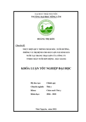 Luận văn tốt nghiệp áp dụng quy trình chăm sóc nuôi dưỡng phòng và trị bệnh cho đàn lợn nái sinh sản tại trang trại lợn của công ty tnhh chăn nuôi sơn động bắc giang