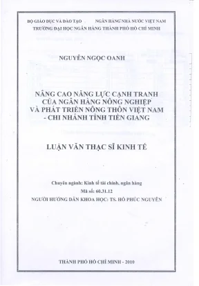 Luận văn thạc sĩ nâng cao năng lực cạnh tranh của ngân hàng nông nghiệp và phát triển nông thôn việt nam chi nhánh tỉnh tiền giang