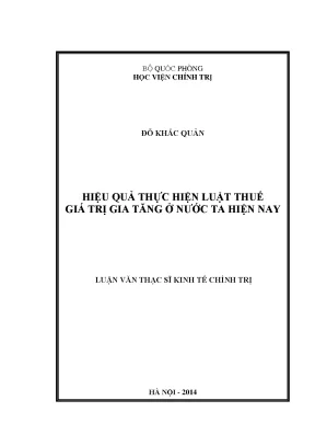 Luận văn thạc sĩ hiệu quả thực hiện luật thuế giá trị gia tăng ở nước ta hiện nayk