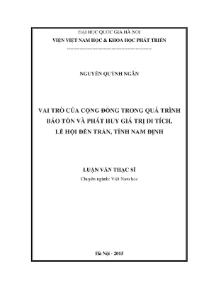 Luận văn thạc sĩ vai trò của cộng đồng trong quá trình bảo tồn và phát huy giá trị di tích lễ hội đền trần tỉnh nam định