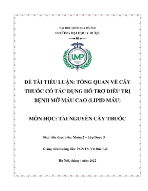 Luận văn tốt nghiệp tổng quan về cây thuốc có tác dụng hỗ trợ điều trị bệnh mỡ máu cao lipid máu
