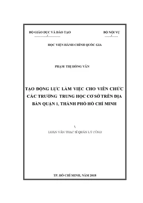 Luận văn thạc sĩ tạo động lực cho viên chức các trường trung học cơ sở trên địa bàn quận 1 thành phố hồ chí minh