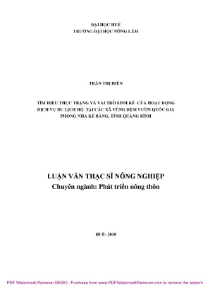 Luận văn thạc sĩ tìm hiểu thực trạng và vai trò sinh kế của hoạt động dịch vụ du lịch hộ tại các xã vùng đệm vườn quốc gia phong nha kẻ bàng tỉnh quảng bình