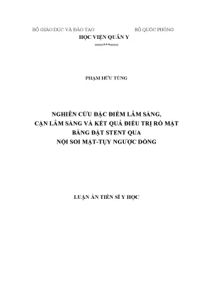 Luận án nghiên cứu đặc điểm lâm sàng cận lâm sàng và kết quả điều trị rò mật bằng đặt stent qua nội soi mật tụy ngược dòng