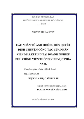 Luận văn thạc sĩ các nhân tố ảnh hưởng đến quyết định chuyển công tác của nhân viên marketing tại doanh nghiệp bưu chính viễn thông khu vực phía nam luận văn thạc sĩ