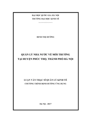 Luận văn thạc sĩ quản lý nhà nước về môi trường tại huyện phúc thọ thành phố hà nội