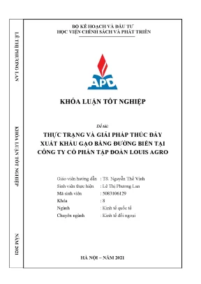 Luận văn tốt nghiệp thực trạng và giải pháp thúc đẩy xuất khẩu gạo bằng đường biển tại công ty cổ phần tập đoàn louis agro