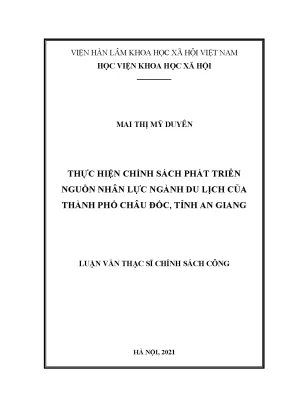 Luận văn thạc sĩ thực hiện chính sách phát triển nguồn nhân lực ngành du lịch của thành phố châu đốc tỉnh an giang