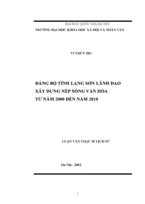 Luận văn thạc sĩ đảng bộ tỉnh lạng sơn lãnh đạo xây dựng nếp sống văn hóa từ năm 2000 đến năm 2010