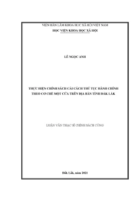 Luận văn thạc sĩ thực hiện chính sách cải cách thủ tục hành chính theo cơ chế một cửa trên địa bàn tỉnh đắk lắk
