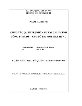 Luận văn thạc sĩ công tác quản trị nhân sự tại chi nhánh công ty huds khu đô thị mới việt hưng