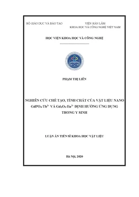 Luận án tiến sĩ nghiên cứu chế tạo tính chất của vật liệu nano gdpo4 tb3 và gd2o3 eu3 định hướng ứng dụng trong y sinh