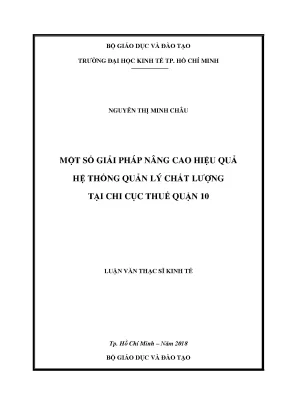 Luận văn thạc sĩ một số giải pháp nâng cao hiệu quả hệ thống quản lý chất lượng tại chi cục thuế quận 10 nguyễn thị minh châu người hướng dẫn trần hà minh quân