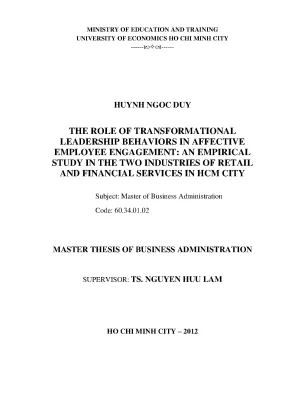 Luận văn thạc sĩ the role of transformational leadership behaviors in affective employee engagement an empirical study in the two industries of retail and financial services in hcm city
