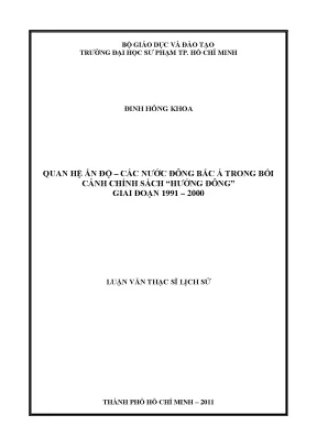 Luận án tiến sĩ quan hệ ấn độ các nước đông bắc á trong bối cảnh chính sách hướng đông giai đoạn 1991 2000