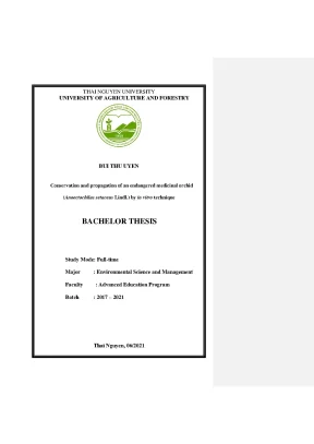 Luận văn tốt nghiệp conservation and propagation of an endangered medicinal orchid anoectochilus setaceus lindl by in vitro technique
