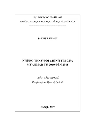 Luận văn thạc sĩ những thay đổi chính trị của myanmar từ 2010 đến 2015
