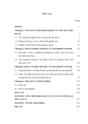 Luận án đảng vận động trí thức trong đấu tranh giải phóng dân tộc từ năm 1930 đến năm 1945