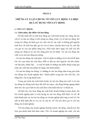 Luận văn tốt nghiệp lý luận chung về vốn lưu động và hiệu quả sử dụng vốn