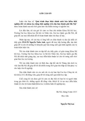 Luận văn thạc sĩ quá trình thực hiện chính sách bảo hiểm thất nghiệp đối với nhóm lao động thất nghiệp trên địa bàn thành phố hà nội