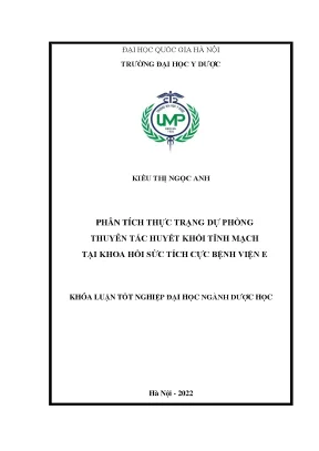 Luận văn tốt nghiệp khảo sát thực trạng dự phòng thuyên tắc huyết khối tĩnh mạch tại khoa hồi sức tích cực bệnh viện e