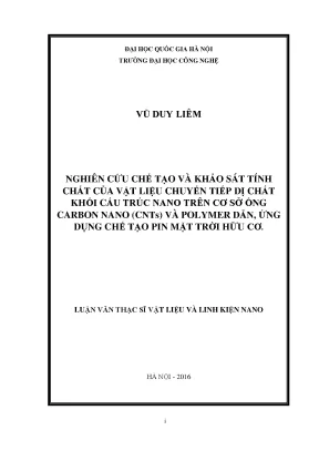 Luận văn thạc sĩ nghiên cứu chế tạo và khảo sát tính chất của vật liệu chuyển tiếp dị chất khối cấu trúc nano trên cơ sở ống carbon nano cnts và polymer dẫn ứng dụng chế tạo pin mặt trời hữu cơ