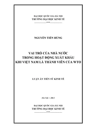 Luận án tiến sĩ vai trò của nhà nước trong hoạt động xuất khẩu khi việt nam là thành viên của wto