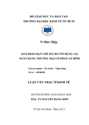 Luận văn thạc sĩ giải pháp hạn chế rủi ro tín dụng tại ngân hàng thương mại cổ phần an bình 001