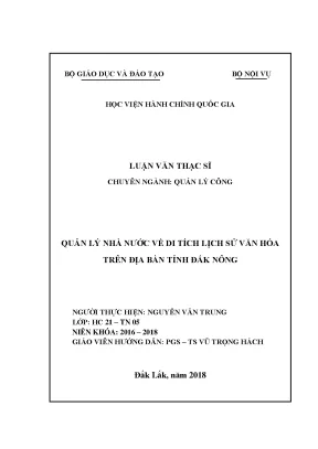 Luận văn thạc sĩ quản lý nhà nước về di tích lịch sử văn hóa trên địa bàn tỉnh đắk nông