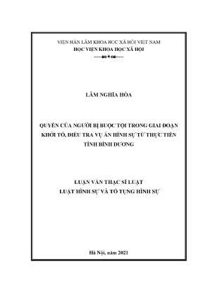 Luận văn thạc sĩ quyền của người bị buộc tội trong giai đoạn khởi tố điều tra vụ án hình sự từ thực tiễn tỉnh bình dương