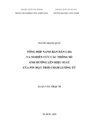 Luận văn thạc sĩ tổng hợp nano bán dẫn cdse và nghiên cứu các thông số ảnh hưởng lên hiệu suất của pin mặt trời chấm lượng tử