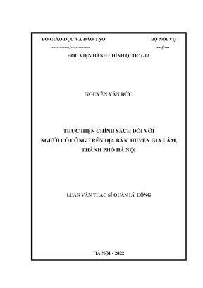Luận văn thạc sĩ thực hiện chính sách đối với người có công trên địa bàn huyện gia lâm thành phố hà nội