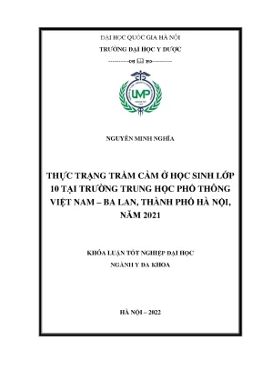 Luận văn tốt nghiệp thực trạng trầm cảm ở học sinh lớp 10 tại trường trung học phổ thông việt nam ba lan thành phố hà nội