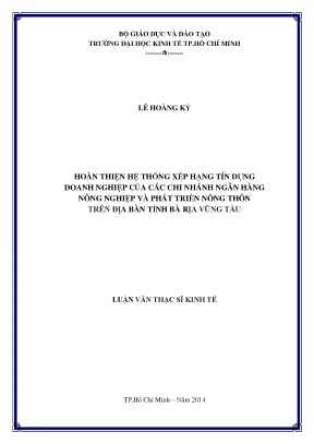 Luận văn thạc sĩ hoàn thiện hệ thống xếp hạn tín dụng doanh nghiệp của các chi nhánh ngân hàng nông nghiệp và phát triển nông thôn trên địa bàn tỉnh bà rịa vũng tàu