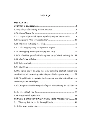 Luận án thực trạng chất lượng cuộc sống một số yếu tố liên quan của bệnh nhân nữ ung thư sinh dục và hiệu quả một số giải pháp can thiệp tại bệnh viện k trung ương