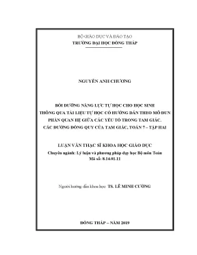 Luận văn thạc sĩ bồi dưỡng năng lực tự học cho học sinh thông qua tài liệu tự học có hướng dẫn theo mô đun phần quan hệ giữa các yếu tố trong tam giác