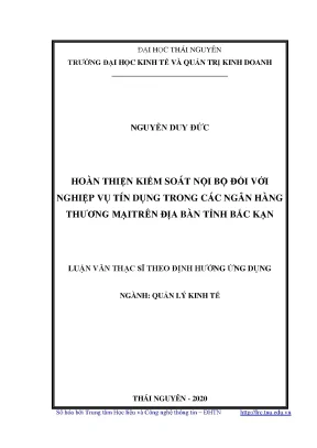 Luận văn thạc sĩ quản lý kinh tế hoàn thiện kiểm soát nội bộ đối với nghiệp vụ tín dụng trong các ngân hàng thương mại trên địa bàn tỉnh bắc kạn