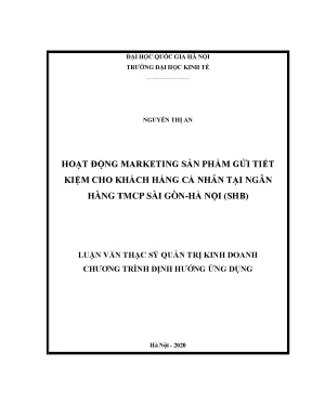 Luận văn thạc sĩ hoạt động marketing sản phẩm gửi tiết kiệm cho khách hàng cá nhân tại ngân hàng tmcp sài gòn hà nội shb