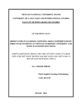 Luận văn thạc sĩ difficulties in learning listening skills experienced by first year students at vietnam maritime university and some suggested solutions