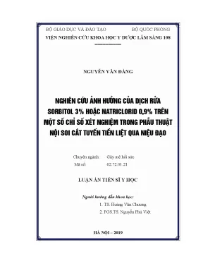 Luận án tiến sĩ nghiên cứu ảnh hưởng của dịch rửa sorbitol 3 hoặc natriclorid 0 9 trên một số chỉ số xét nghiệm trong phẫu thuật nội soi cắt tuyến tiền liệt qua niệu đạo
