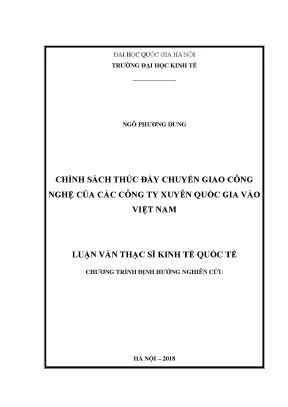 Luận văn thạc sĩ chính sách thúc đẩy chuyển giao công nghệ của các công ty xuyên quốc gia vào việt nam