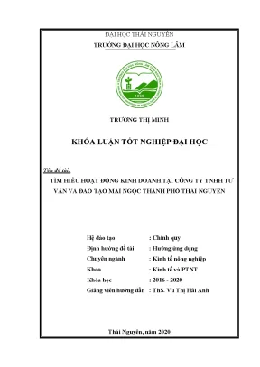 Luận văn tốt nghiệp tìm hiểu hoạt động kinh doanh tại công ty tnhh tư vấn và đào tạo mai ngọc thành phố thái nguyên