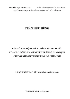 Luận văn thạc sĩ yếu tố tác động đến chính sách cổ tức của các công ty niêm yết trên sở giao dịch chứng khoán thành phố hồ chí minh