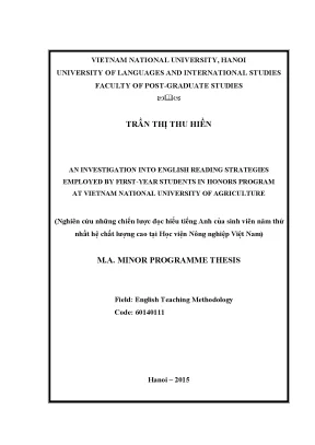 Luận văn thạc sĩ an investigation into english reading strategies employed by first year students in honors program at vietnam national university of agriculture