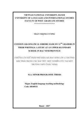 Luận văn thạc sĩ common grammatical errors made by 12th graders in their writings a study at an upper secondary school in bac ninh province